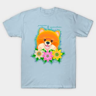 Pomeranian and Passion Flowers T-Shirt